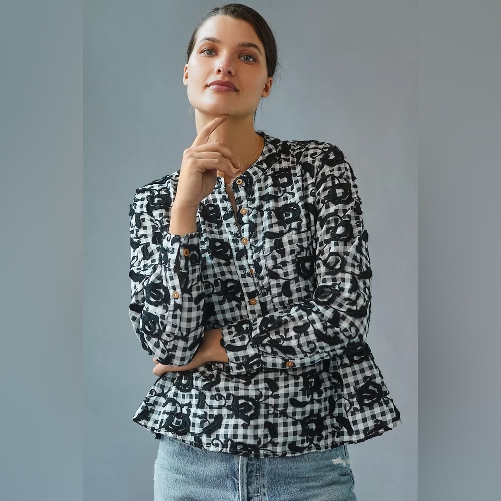 Anthropologie The Whitney Trapeze Pilcro Textured Button Down Shirt